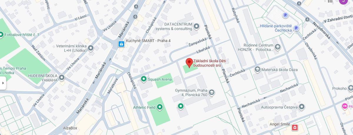 Mapa: Základní škola Děti budoucnosti, Praha 12 (Kamýk, Lhotka)